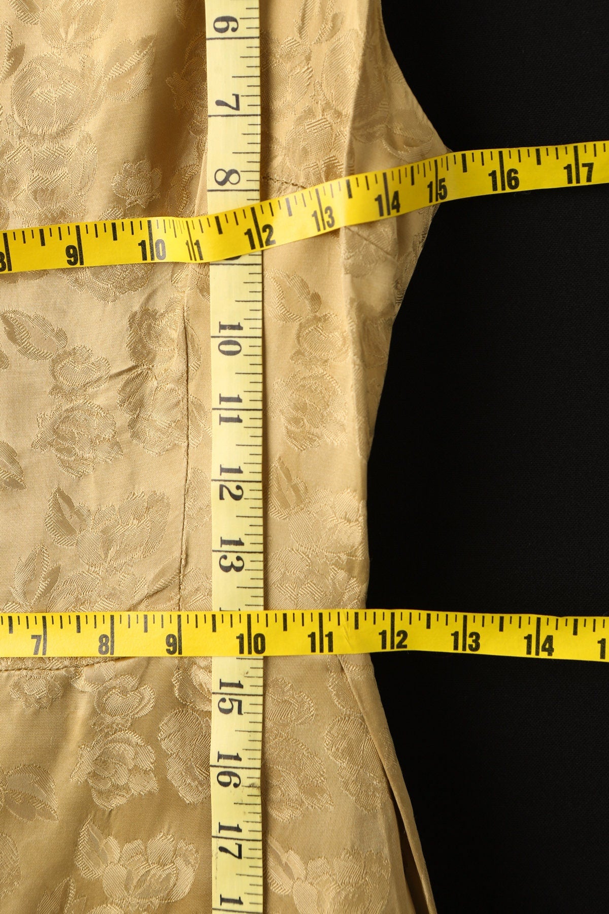 Vintage Gold Brocade Floral Print Evening Dress - Era 50's - 60's