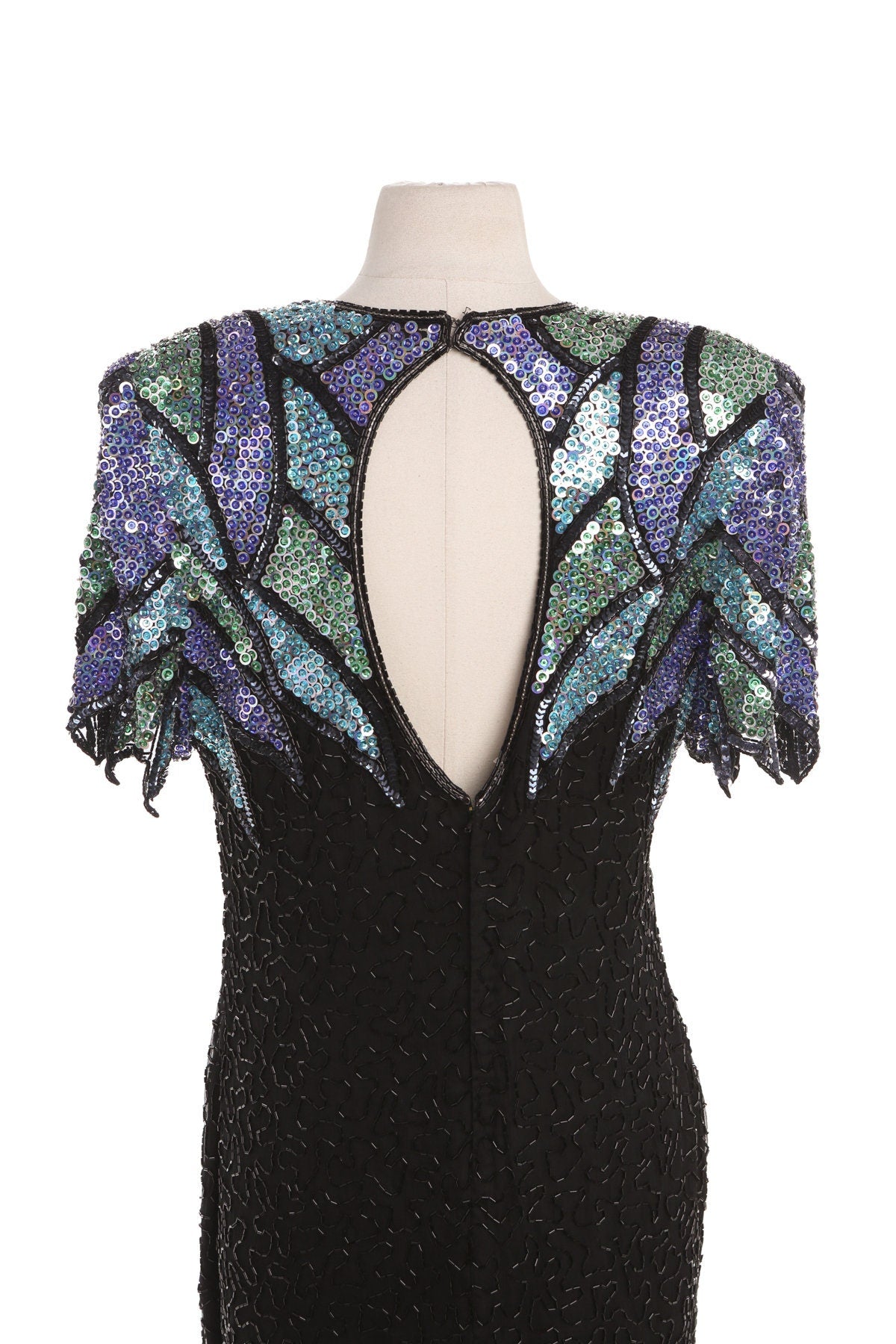 Vintage Sequin Dress - Short Sleeve - Shoulder Leaves Pattern - Era - 80's 90's