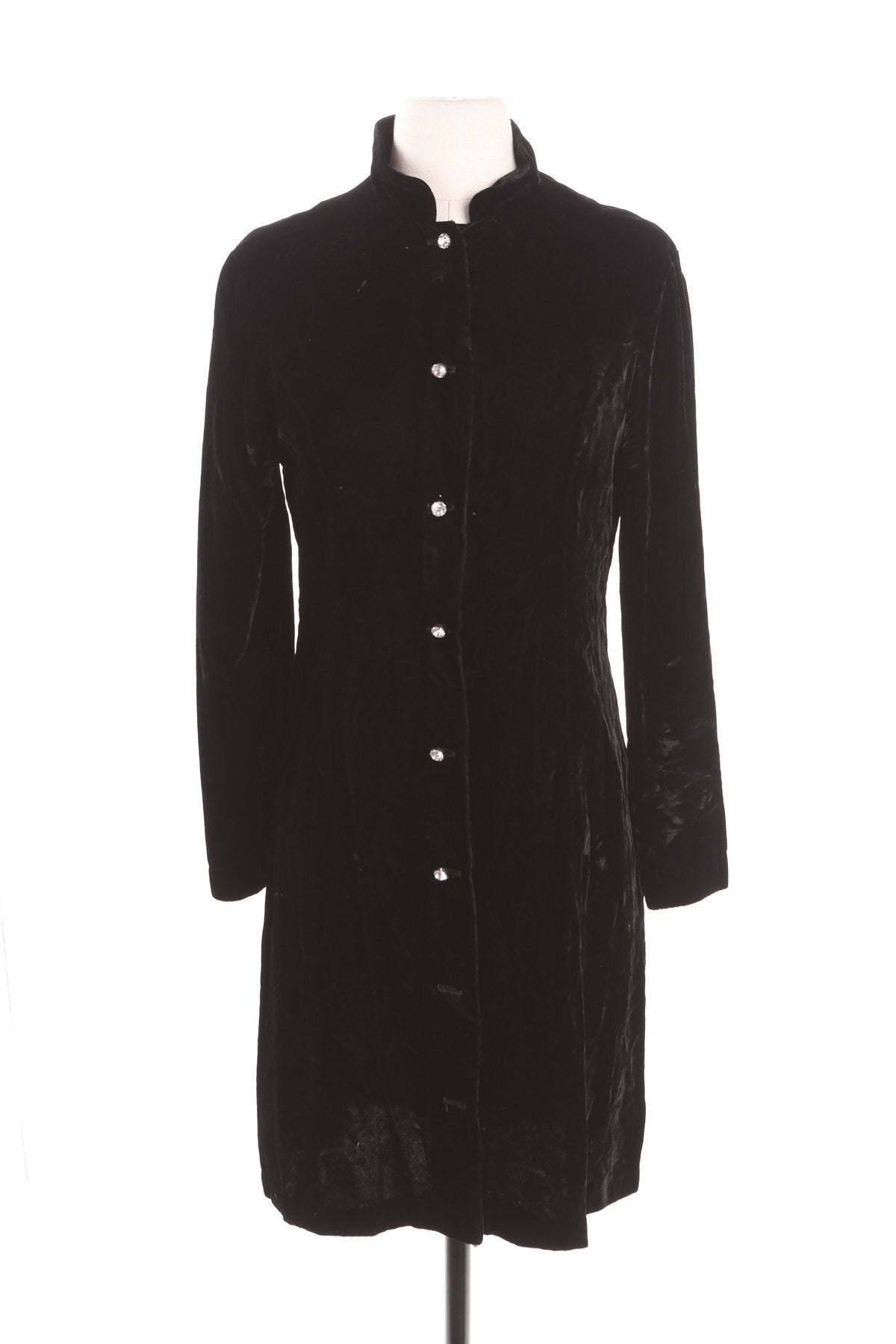 Women Black Velvet Button Down Long Sleeve Dress