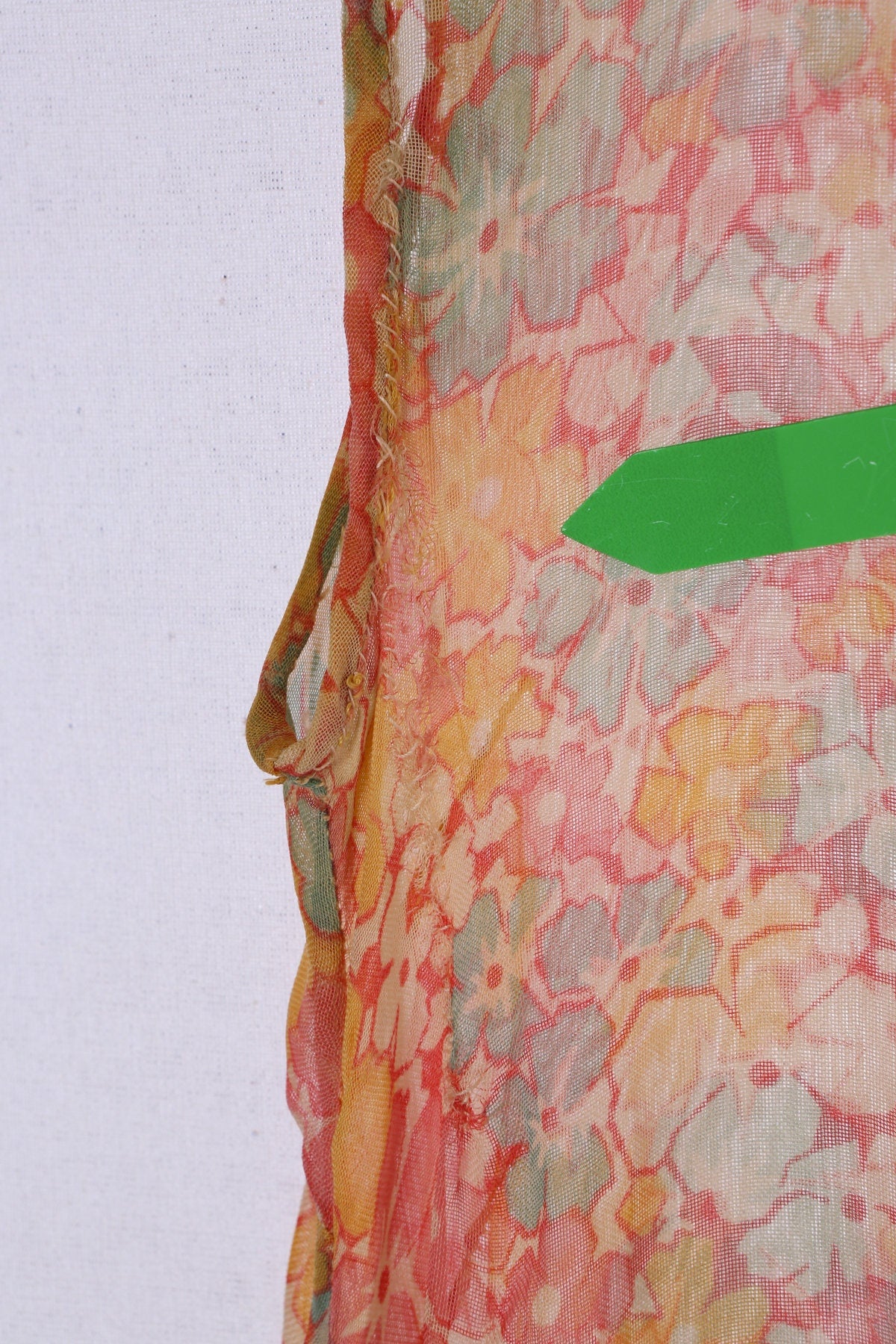 Vintage Floral Print Long Sheer Dress with Crochet Chest Details - Era 30's - 40's