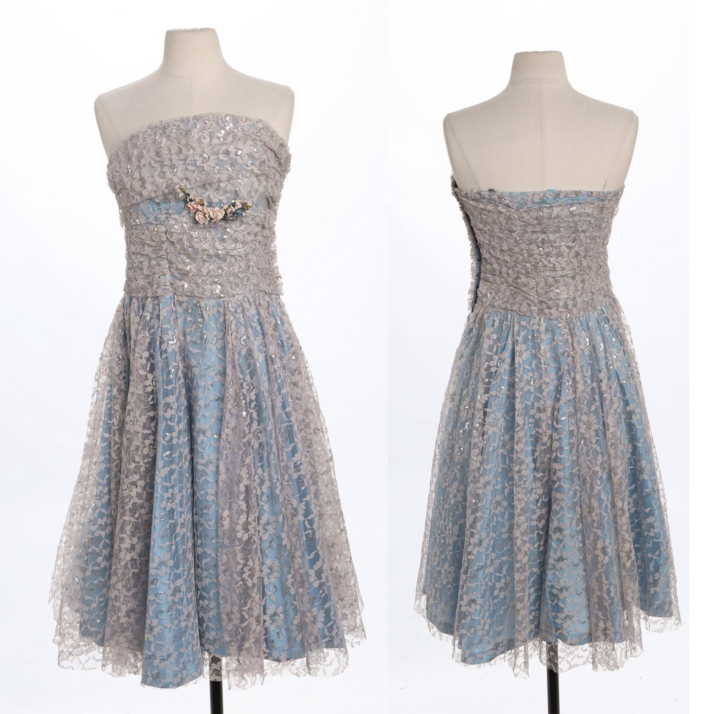 50's Ball Gown Blue Lace Dress