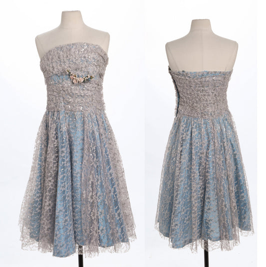 50's Ball Gown Blue Lace Dress