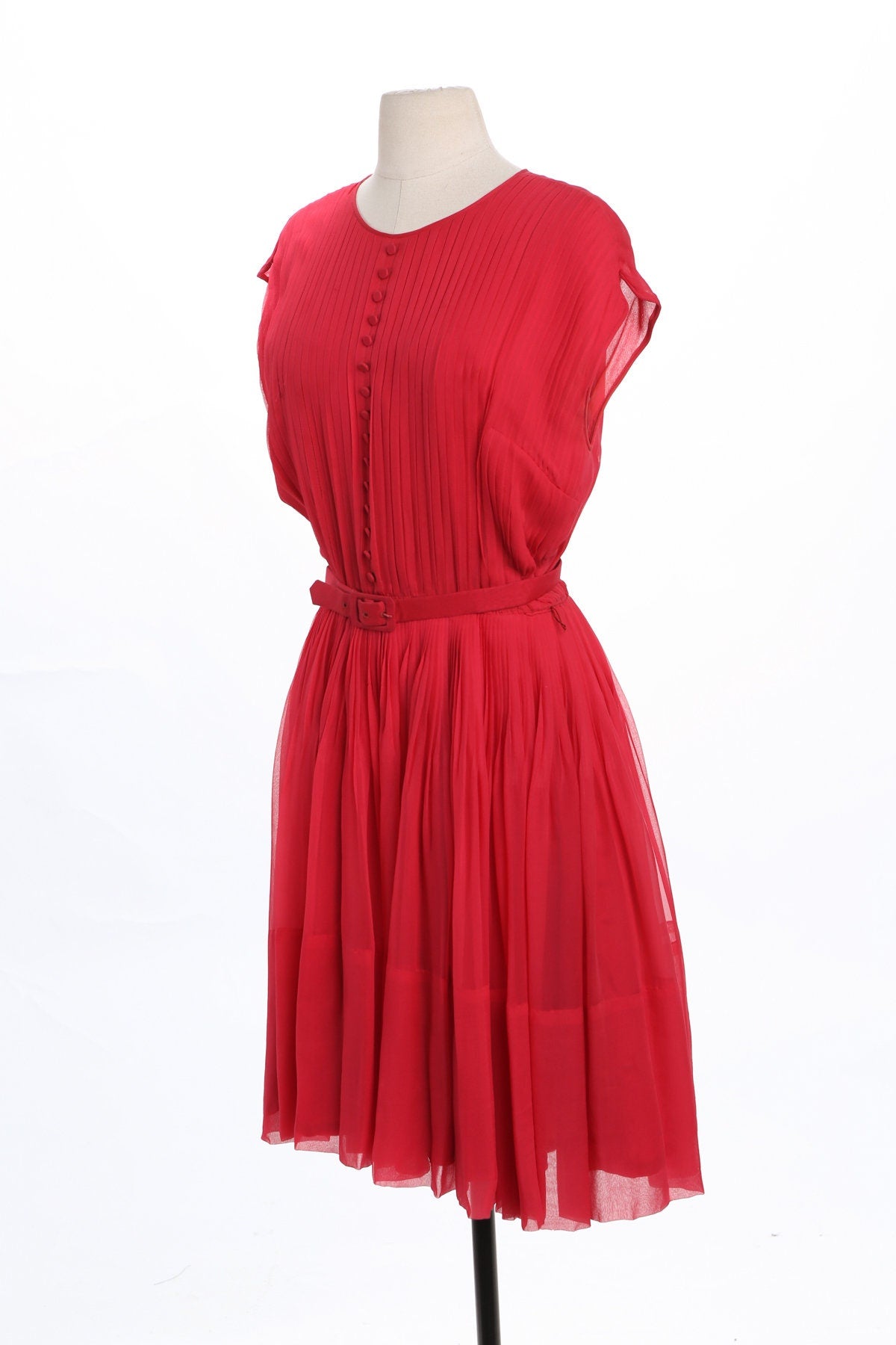 Vintage Red Pleated Casual Evening Dress