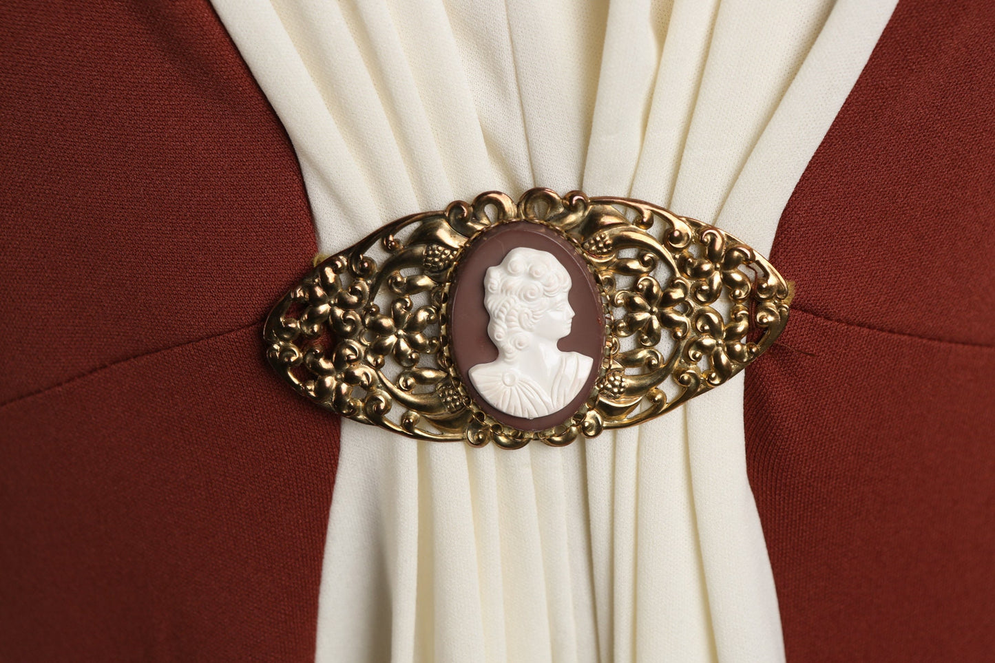 70's Women Long Brown Poly Casual Dress