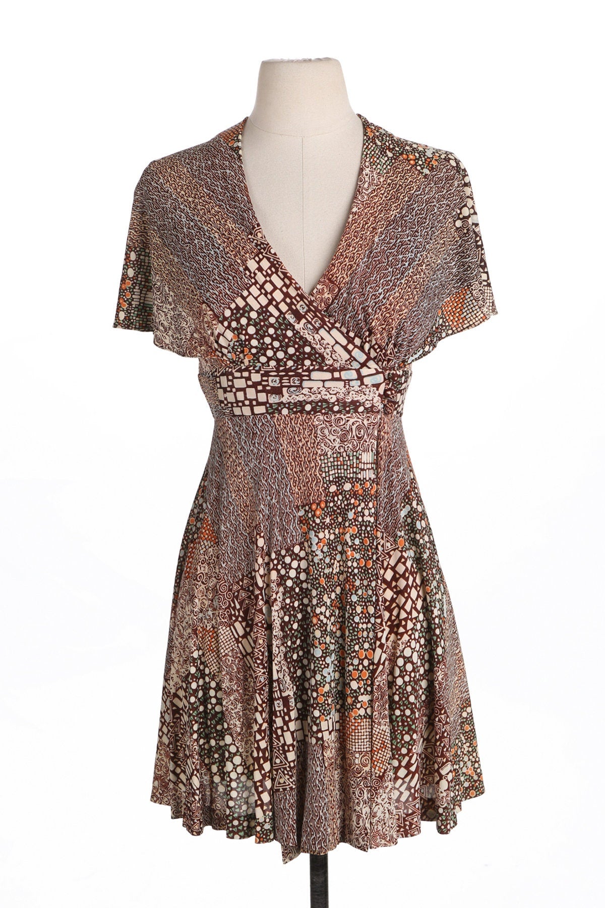 70's Women Wrap Poly Summer Dress