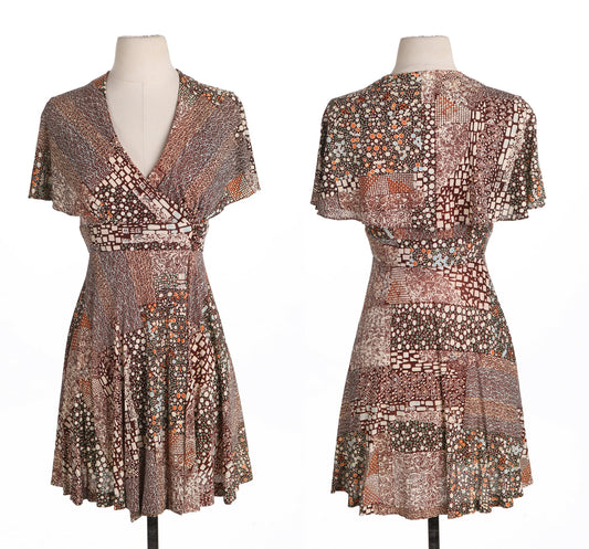 70's Women Wrap Poly Summer Dress