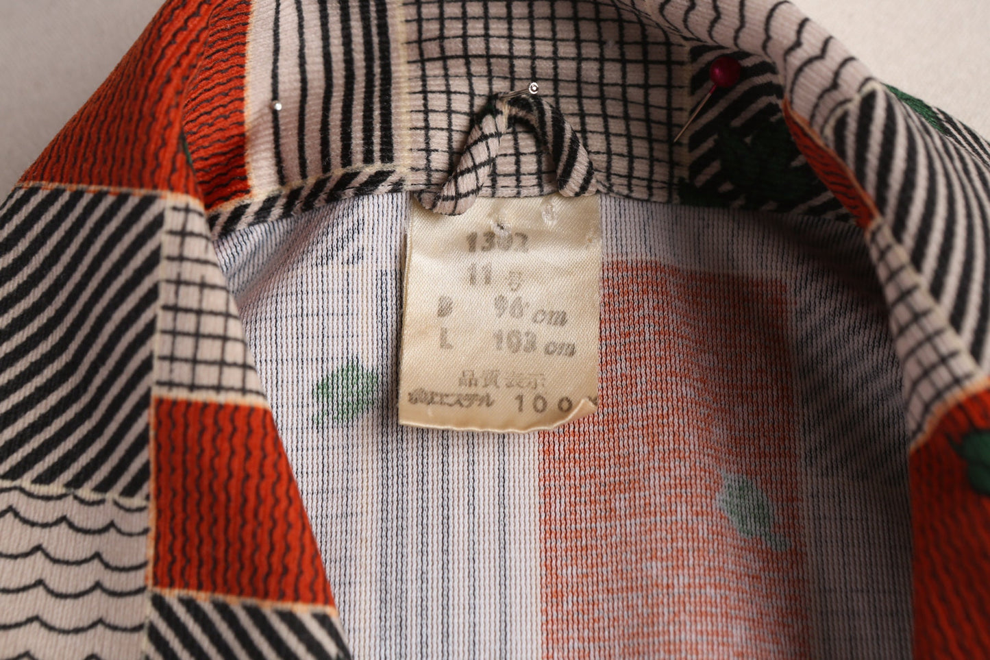 70's Long Sleeve Poly Dress - Geometric Brown Print