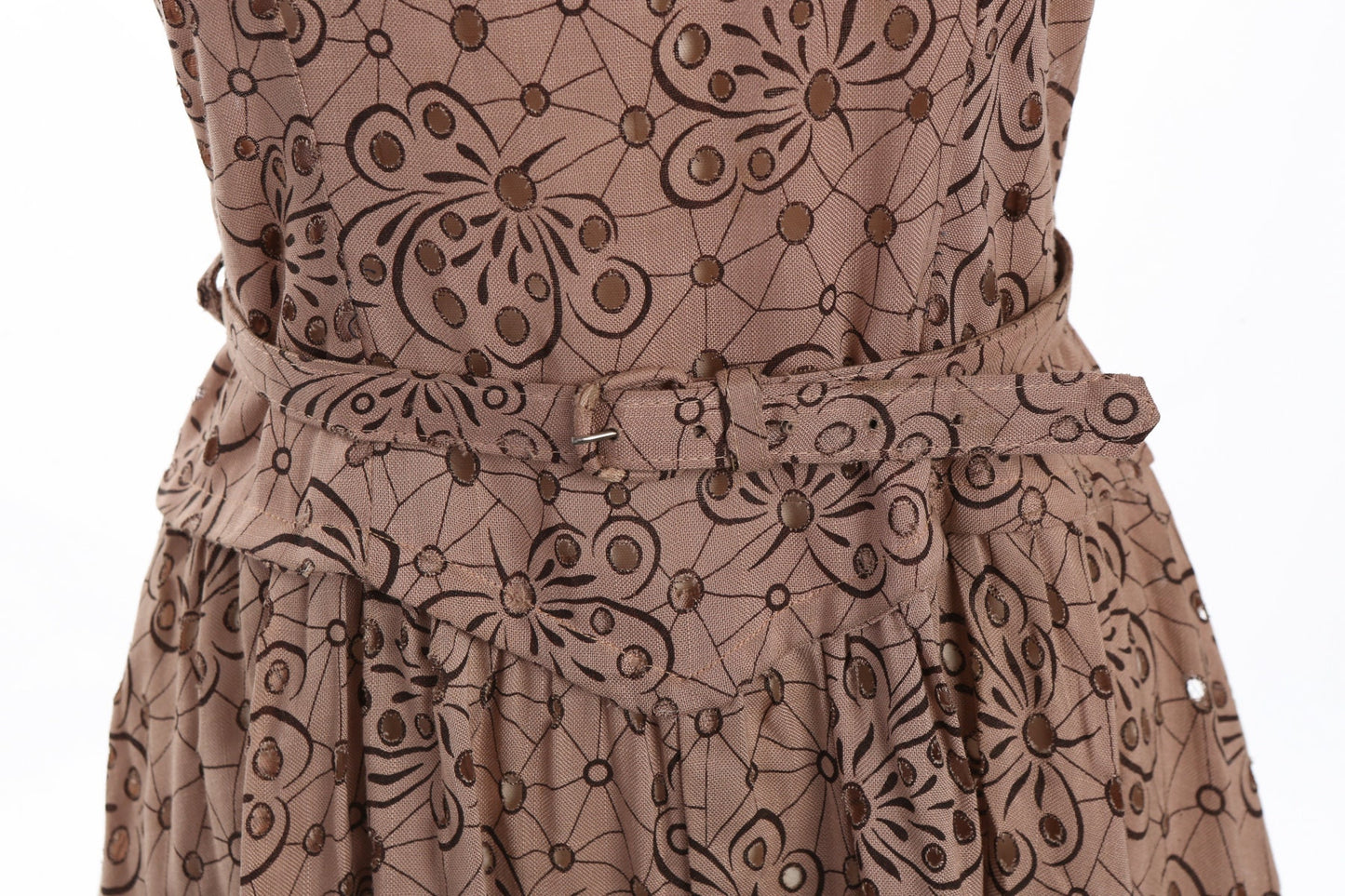 50's Women Brown Casual / Summer Dress with Holes Detail on Fabric