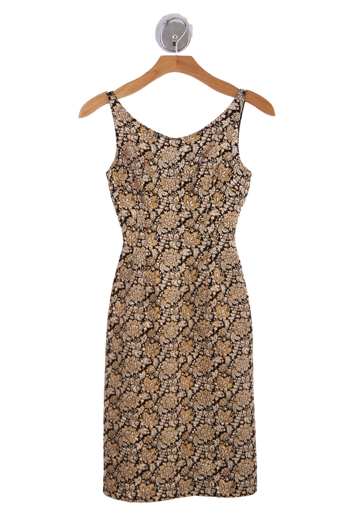 Vintage Women Metallic Golden Floral Embroidered Evening Dress