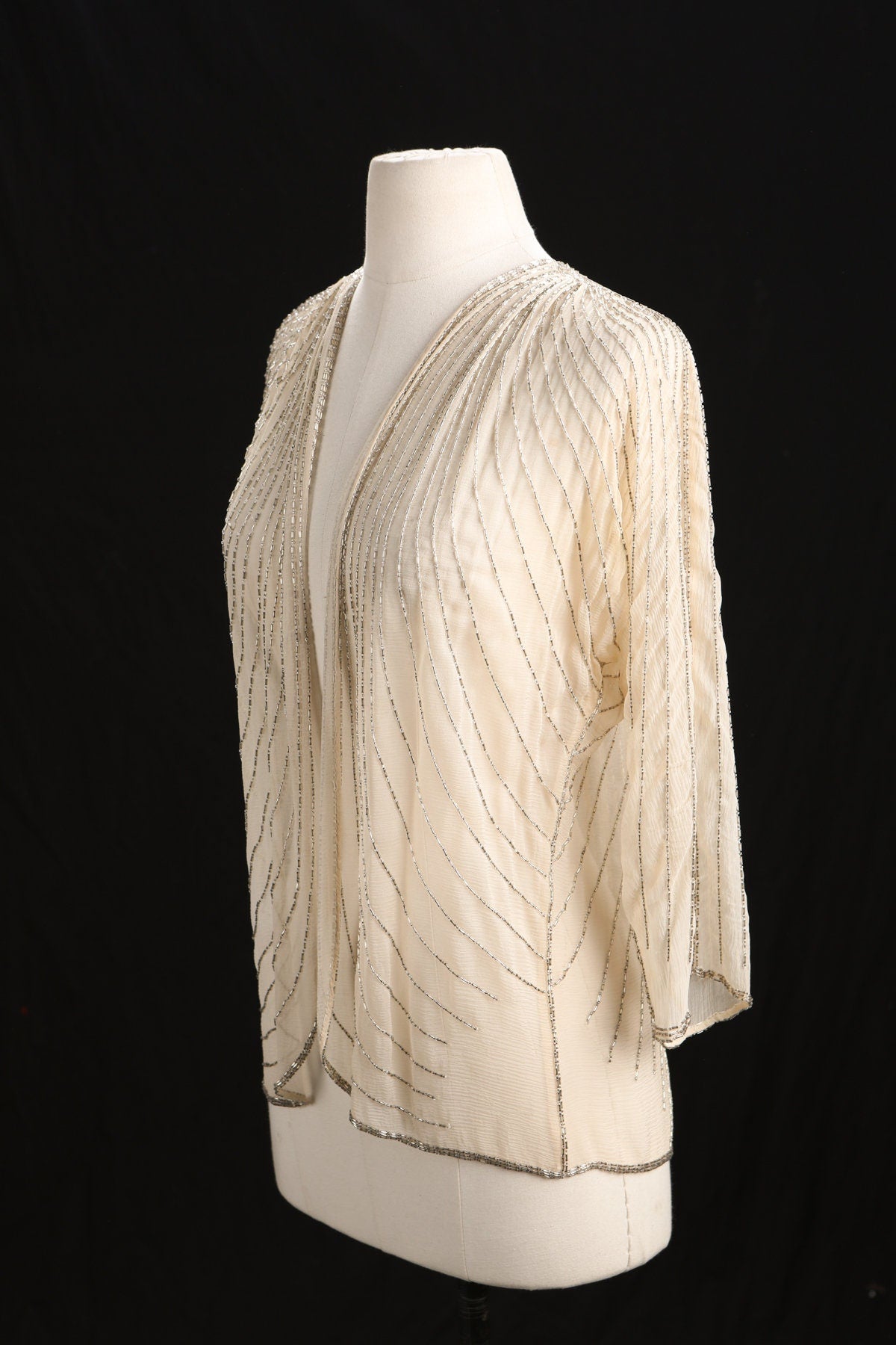 Vintage Women Beige Sequin Open Blouse with Silver Beads by Sister Max