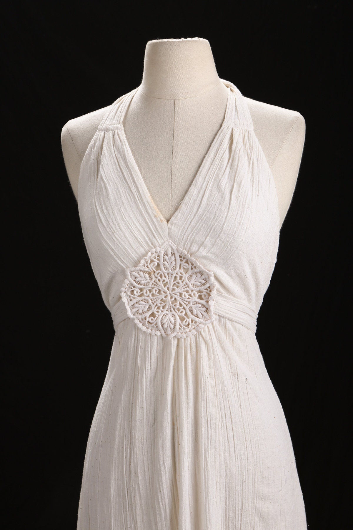 70's Long Summer Cotton Halter Dress