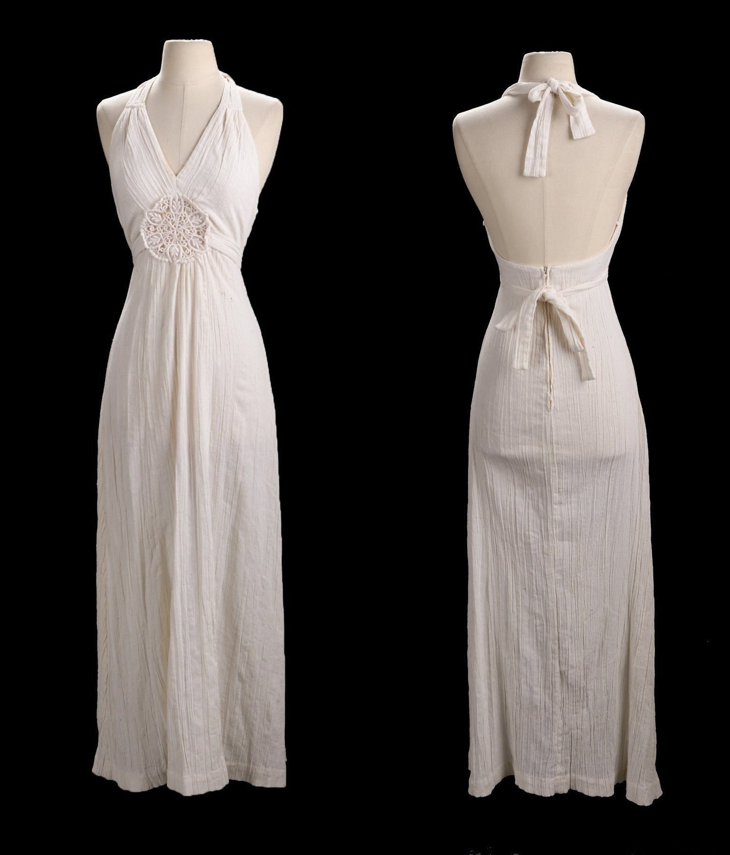70's Long Summer Cotton Halter Dress