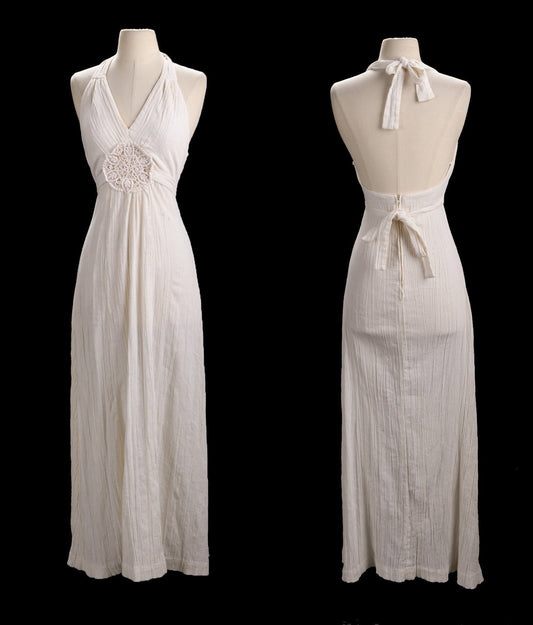 70's Long Summer Cotton Halter Dress
