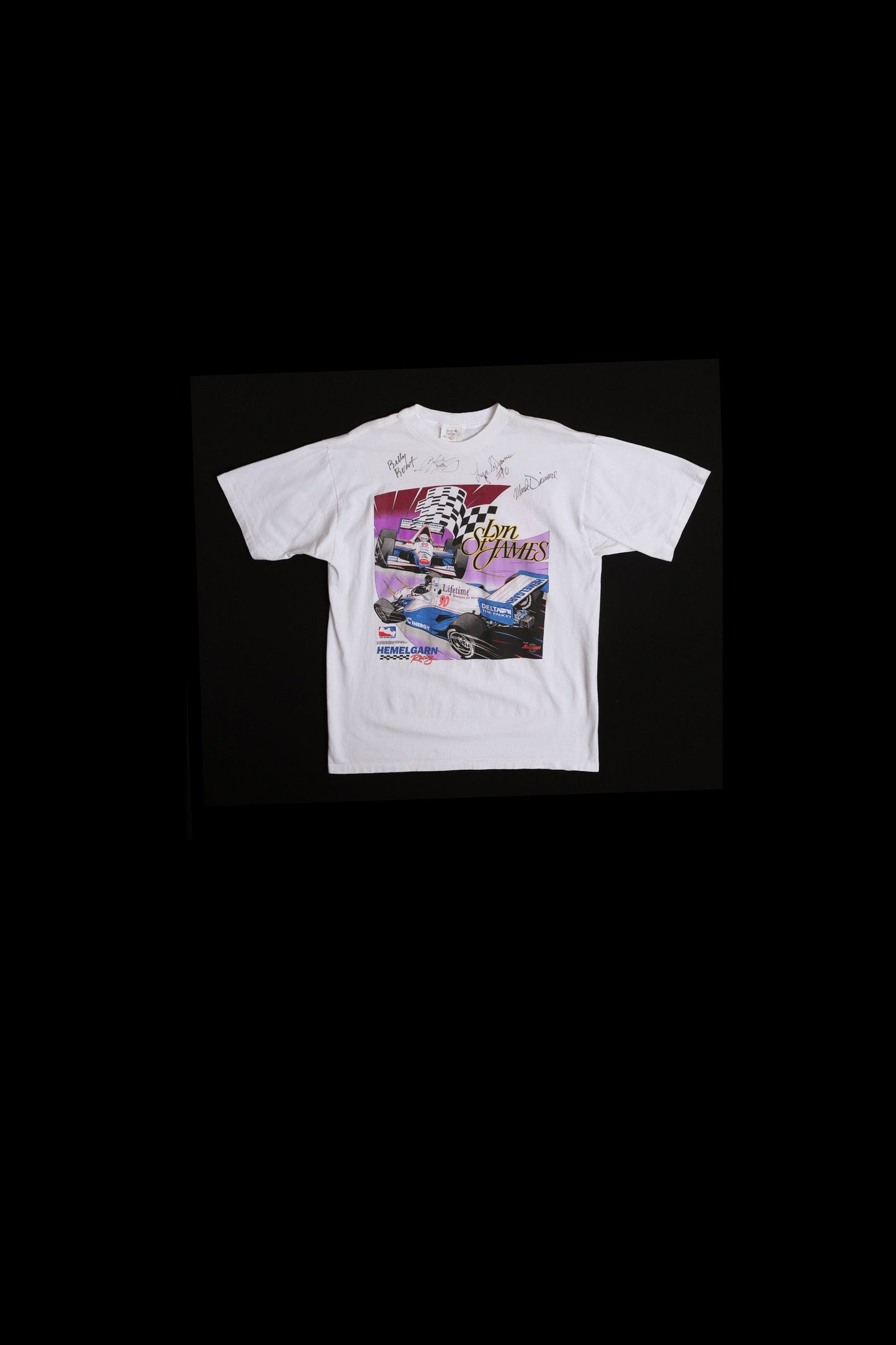 Saint Lyn James Vintage White Graphic T-shirt - Hemelgarn Racing - Formula One