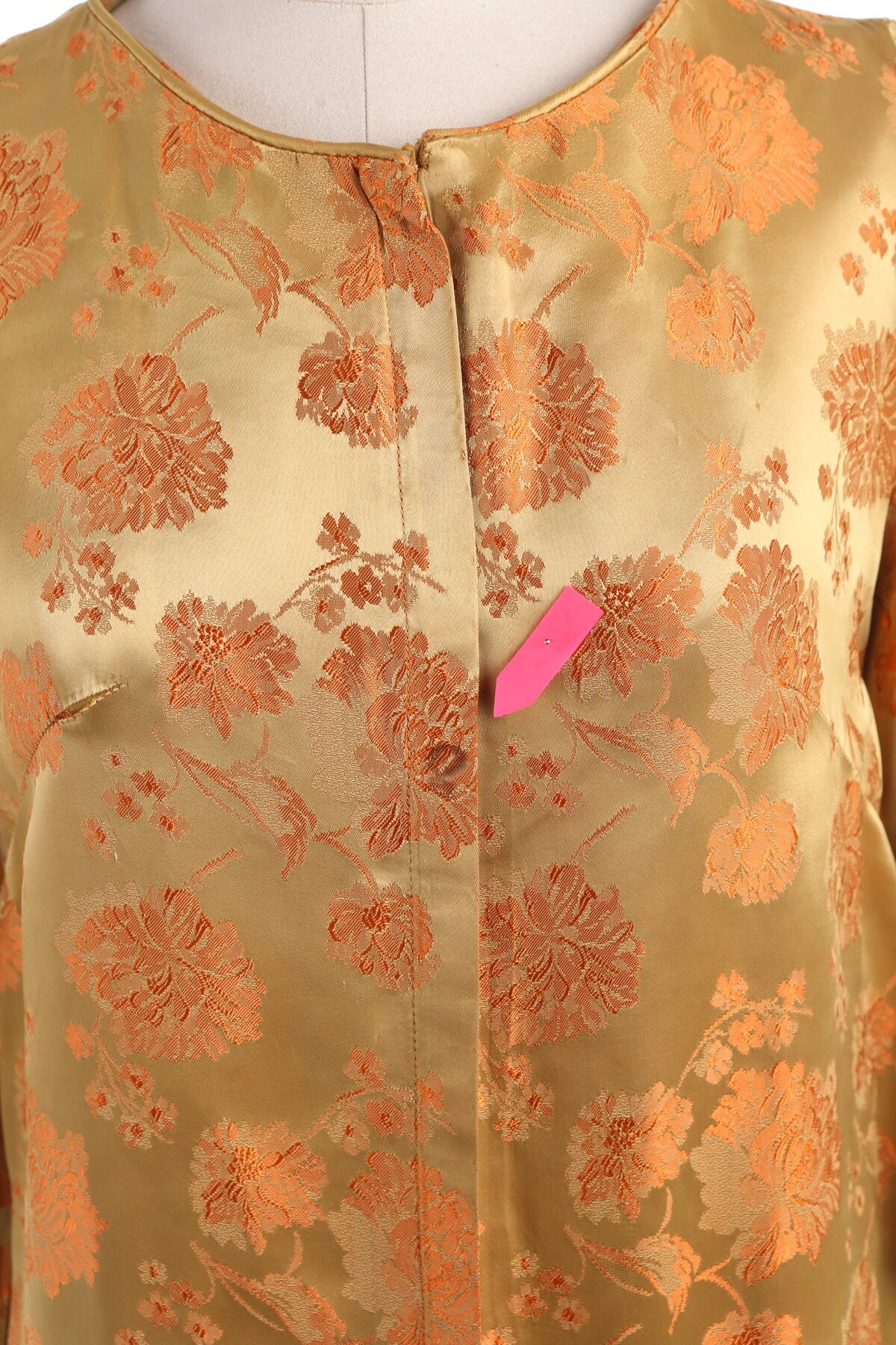 Vintage Golden Brocade Red Floral Print Evening Dress