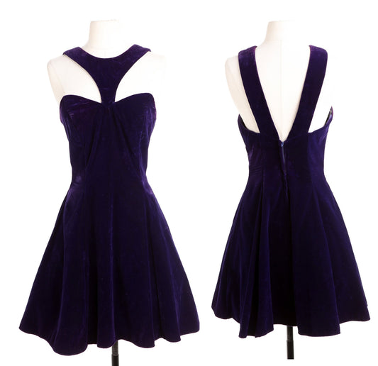 Vintage Purple Velvet Evening Dress - Era 80's - 90's