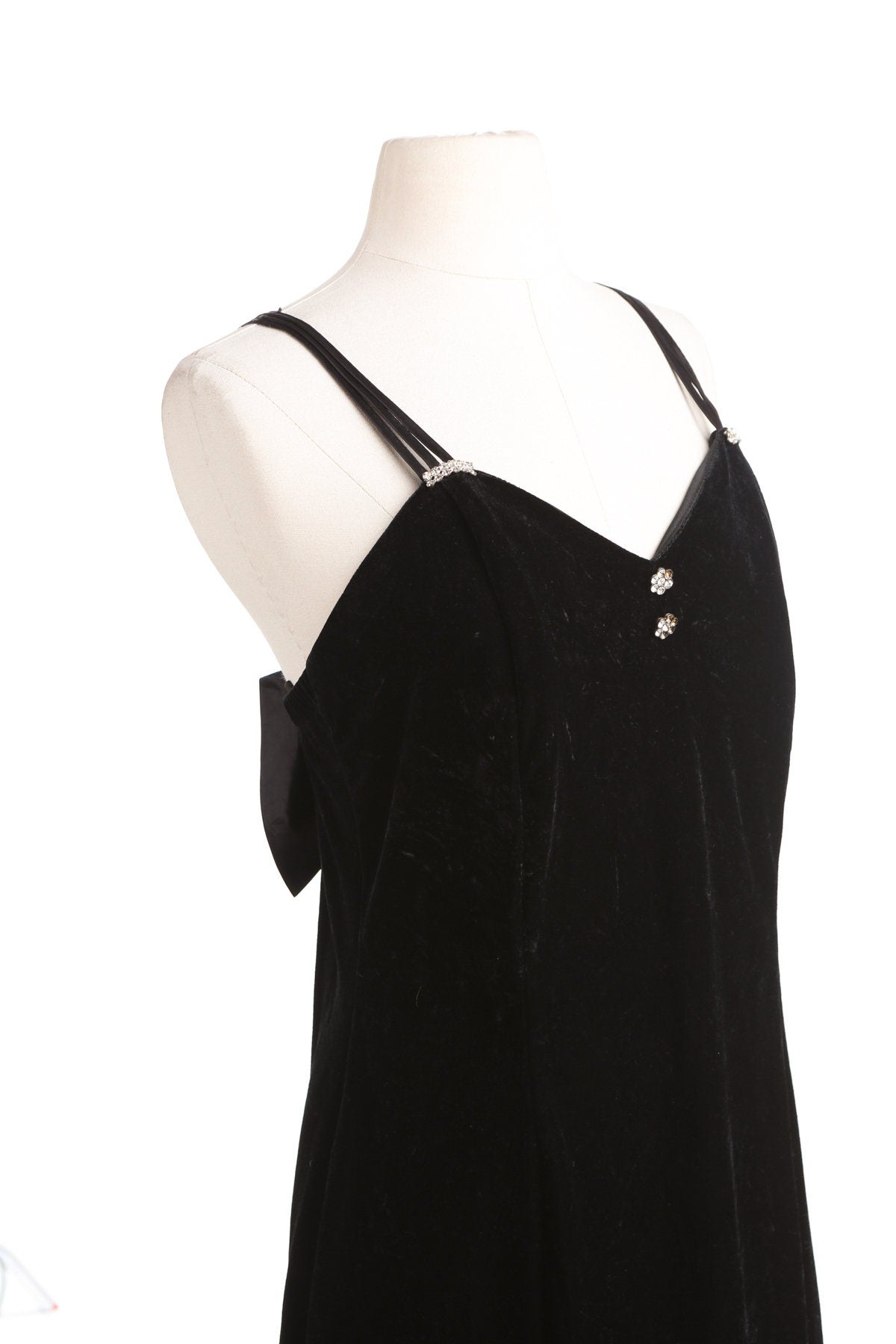 Vintage Women Strap Black Evening Dress with Back Bow Detail