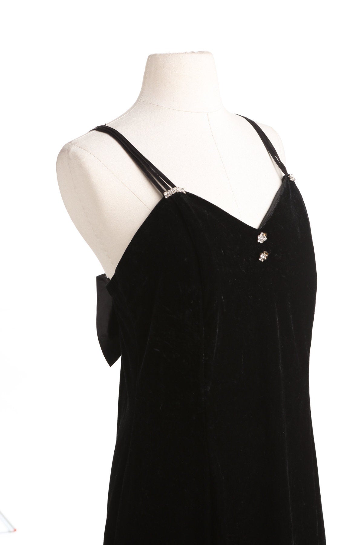 Vintage Women Strap Black Evening Dress with Back Bow Detail