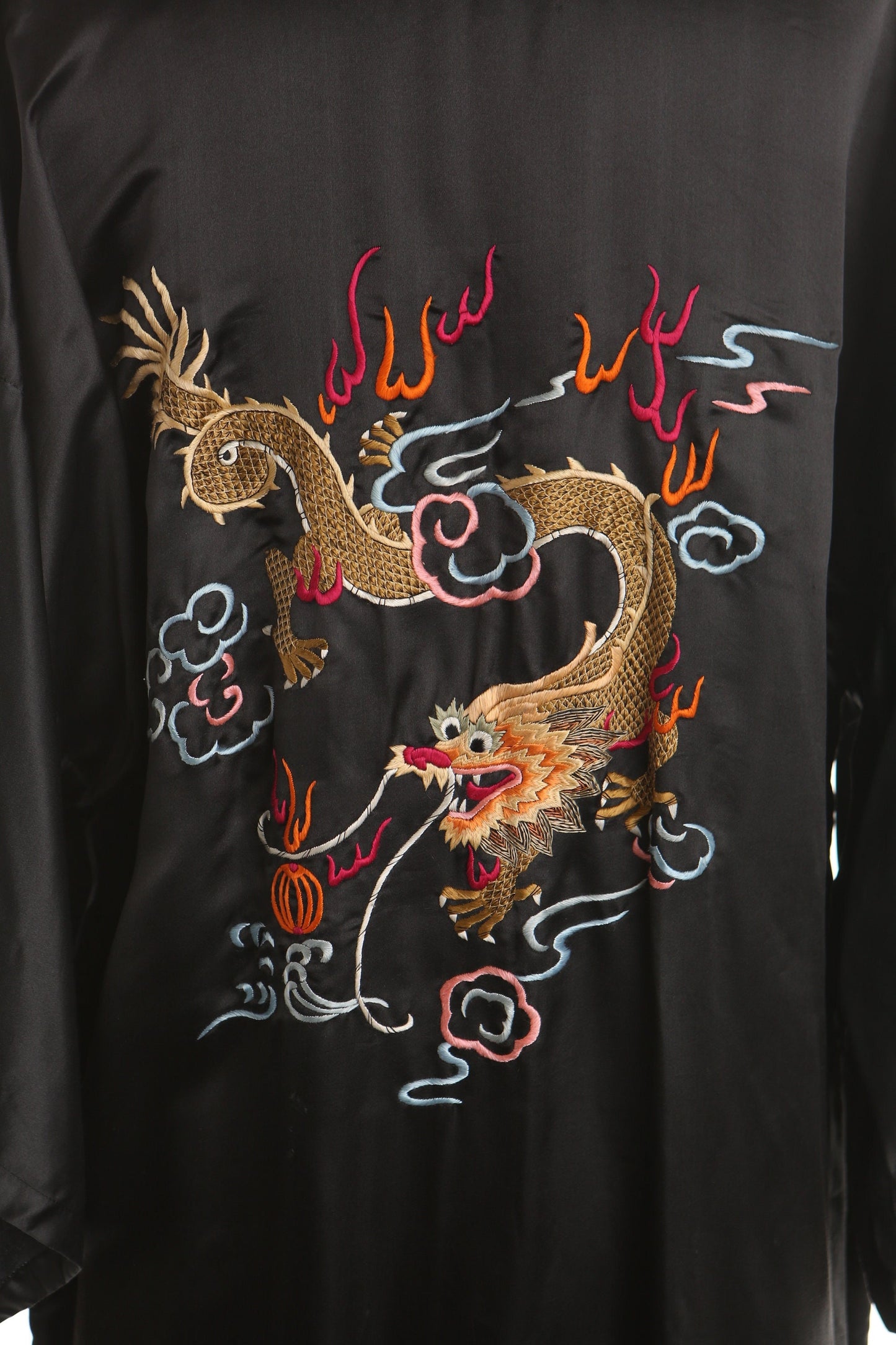 Vintage robe black embroidered dragon chinese dun huang women