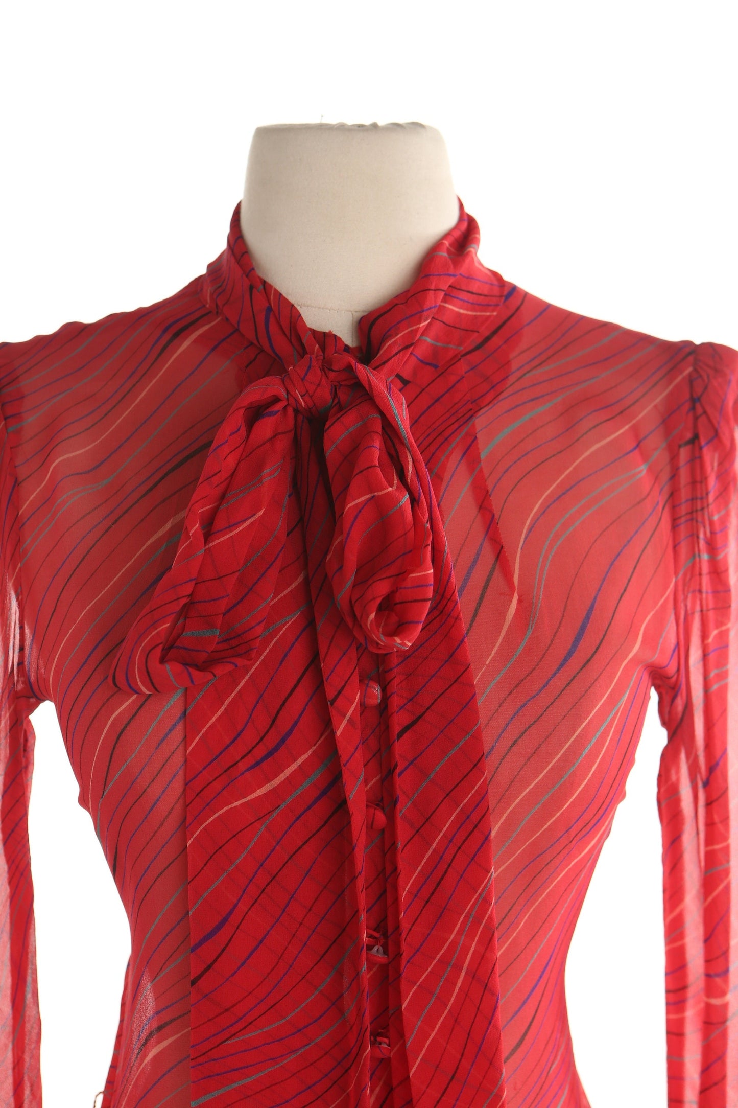 Vintage red striped long sleeve guy laroche made in france designer women sheer