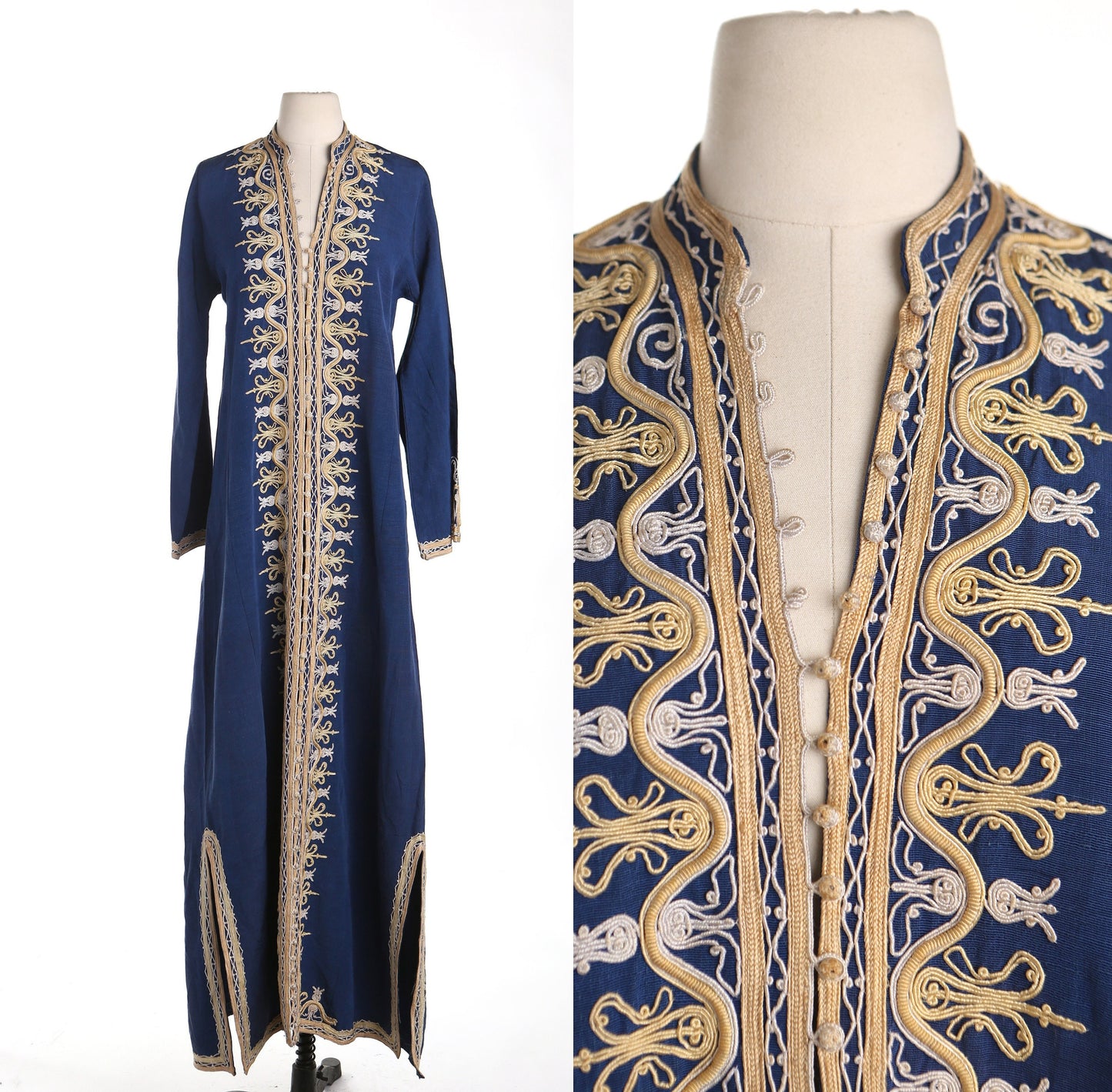 Vintage kaftan embroidered tunic dress blue mohamed wahba pakistanic middle eastern