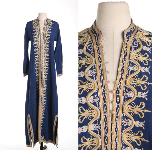 Vintage kaftan embroidered tunic dress blue mohamed wahba pakistanic middle eastern
