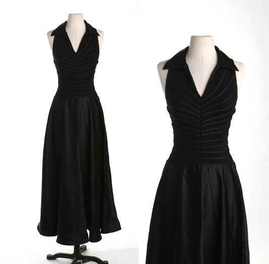 90's casual formal dress black halter tadashi