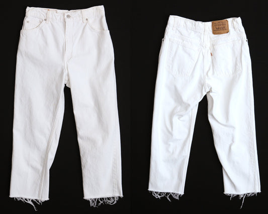Vintage 951 Levi's white denim pants / jeans high waist / women 90's cut off relaxed fit jeans