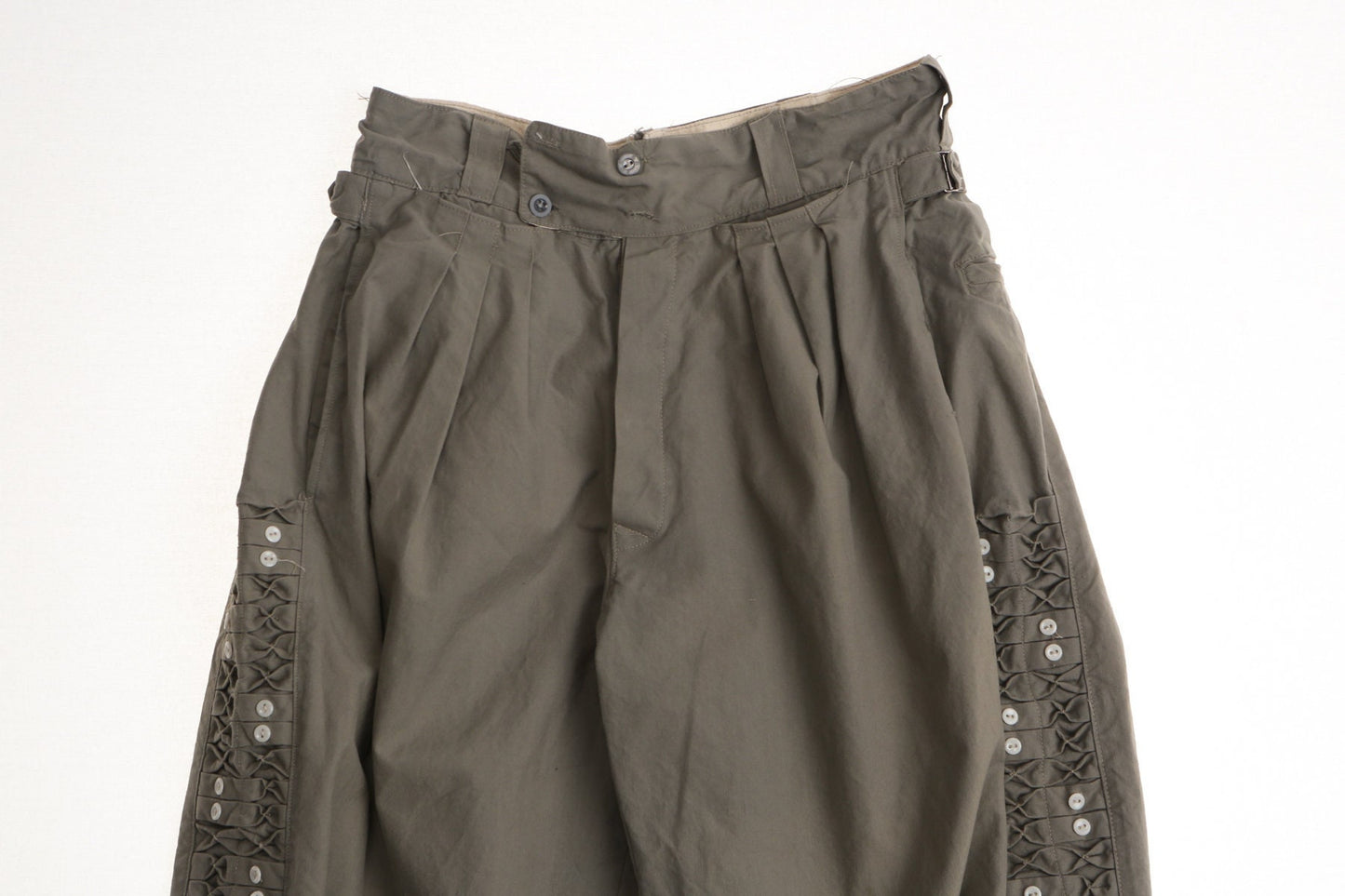 Vintage men green parachute pants 90's button side women 80's german