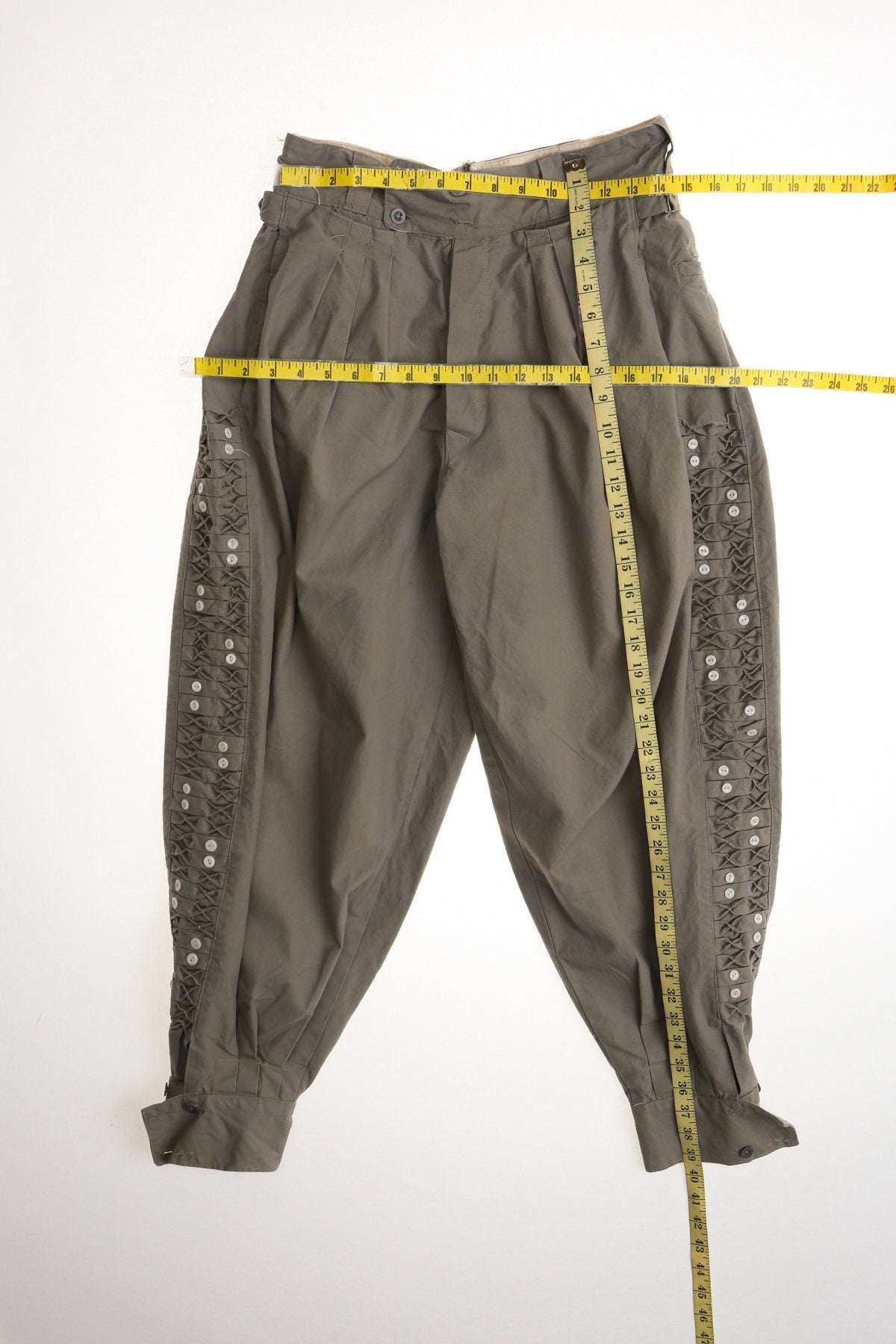 Vintage men green parachute pants 90's button side women 80's german