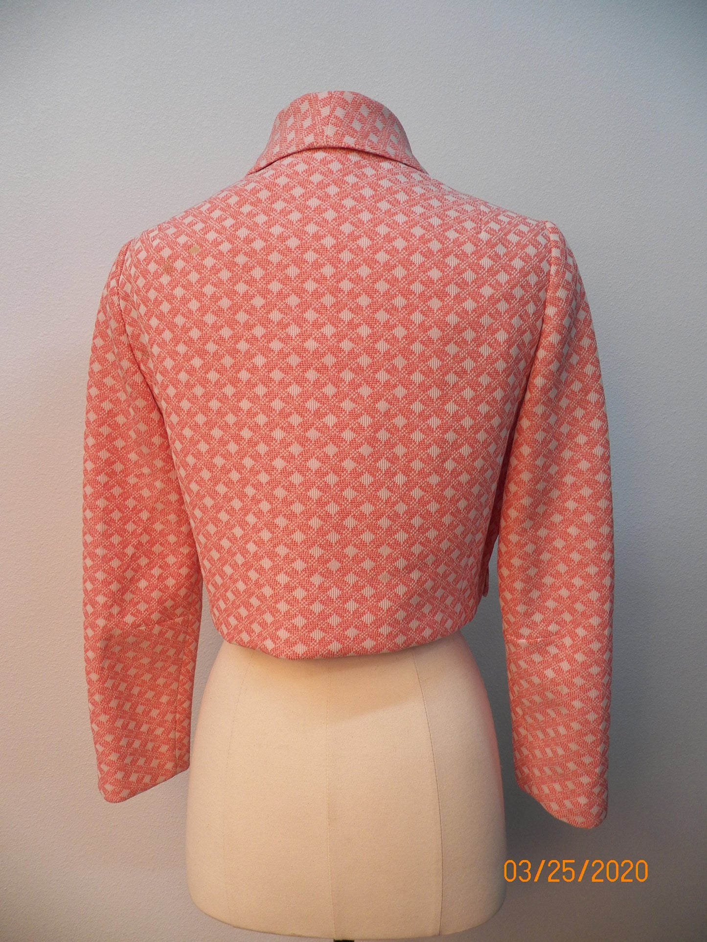 Pink plaid 70's jacket cropped women polyester white casual