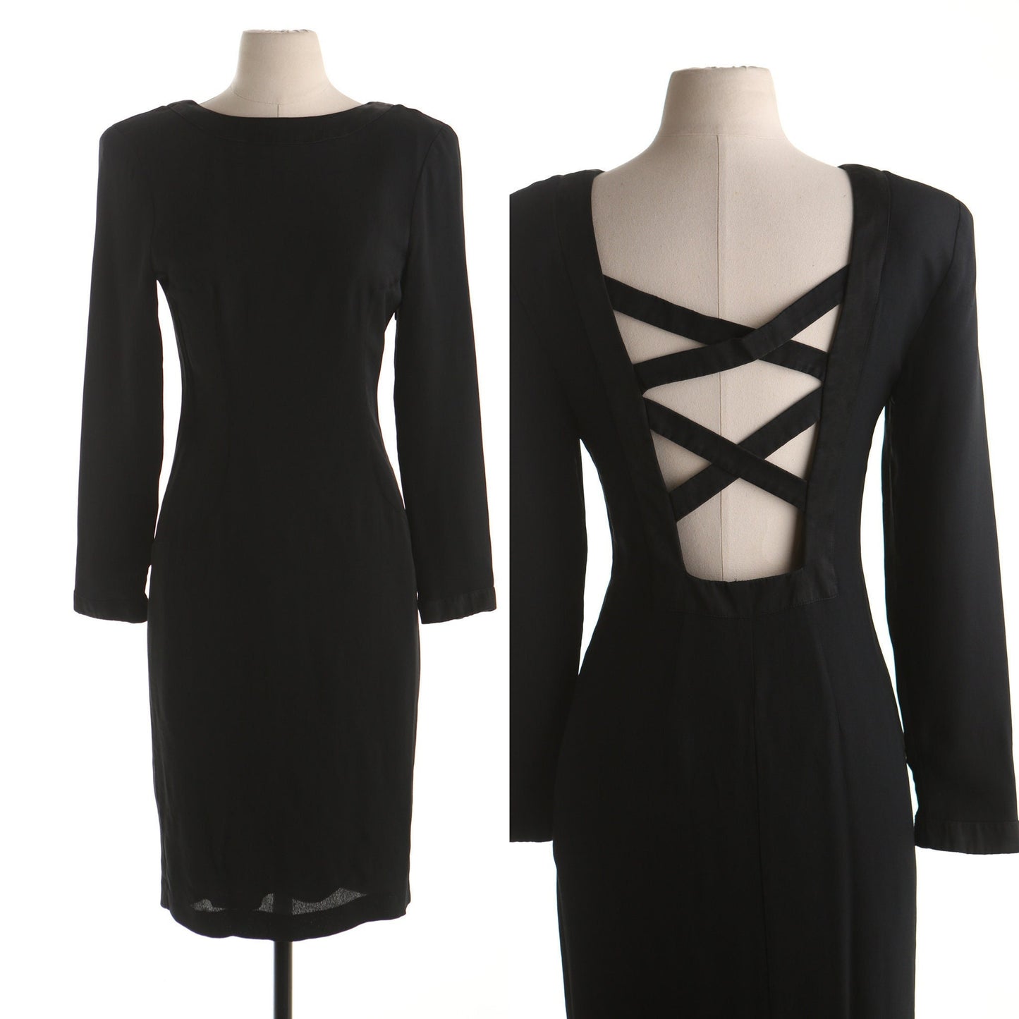 Vintage women black formal evening 90's dress valerie stevens casual open back