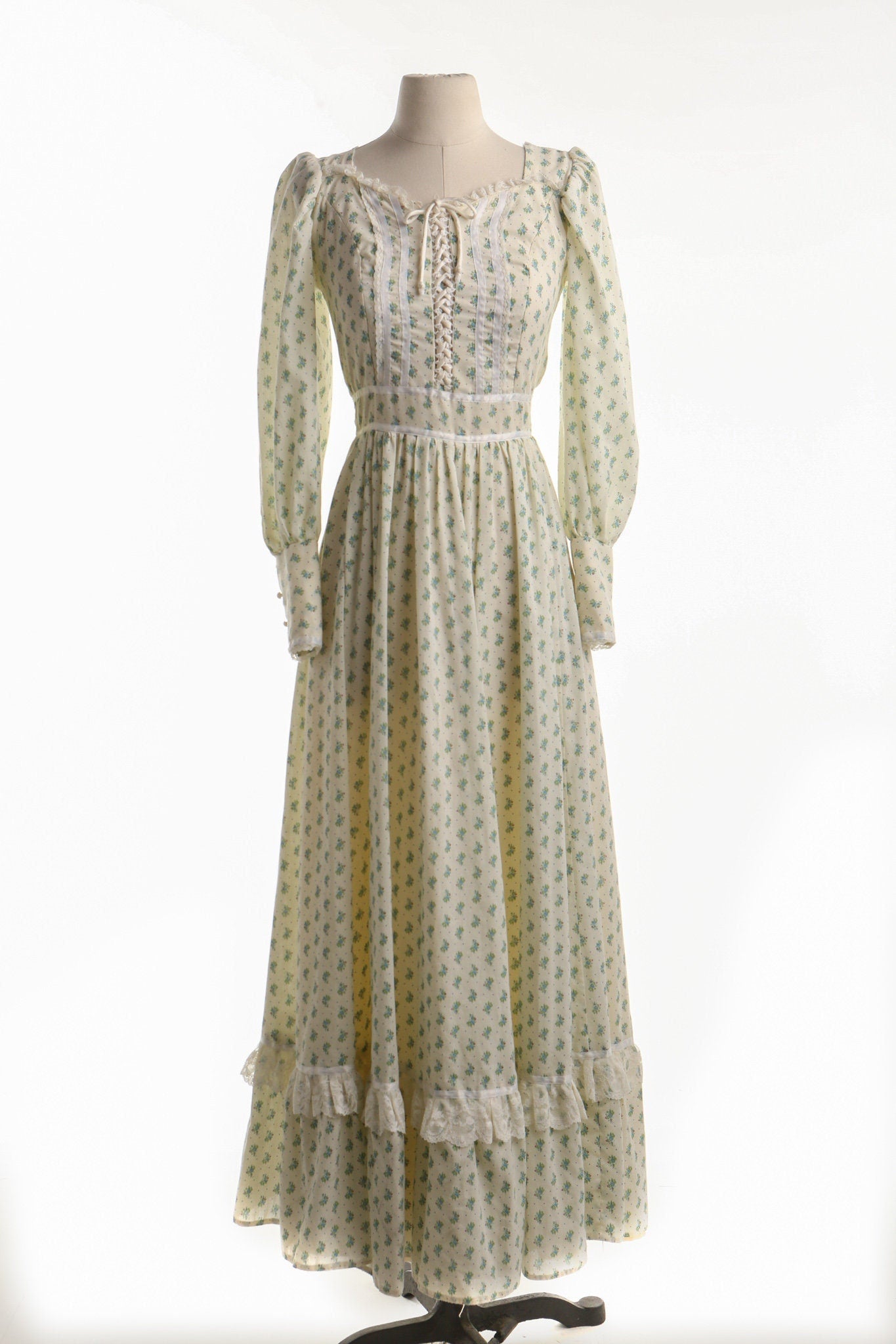 Vintage Women Floral Print Prairie Summer Maxi Dress - Era 70s - 80s