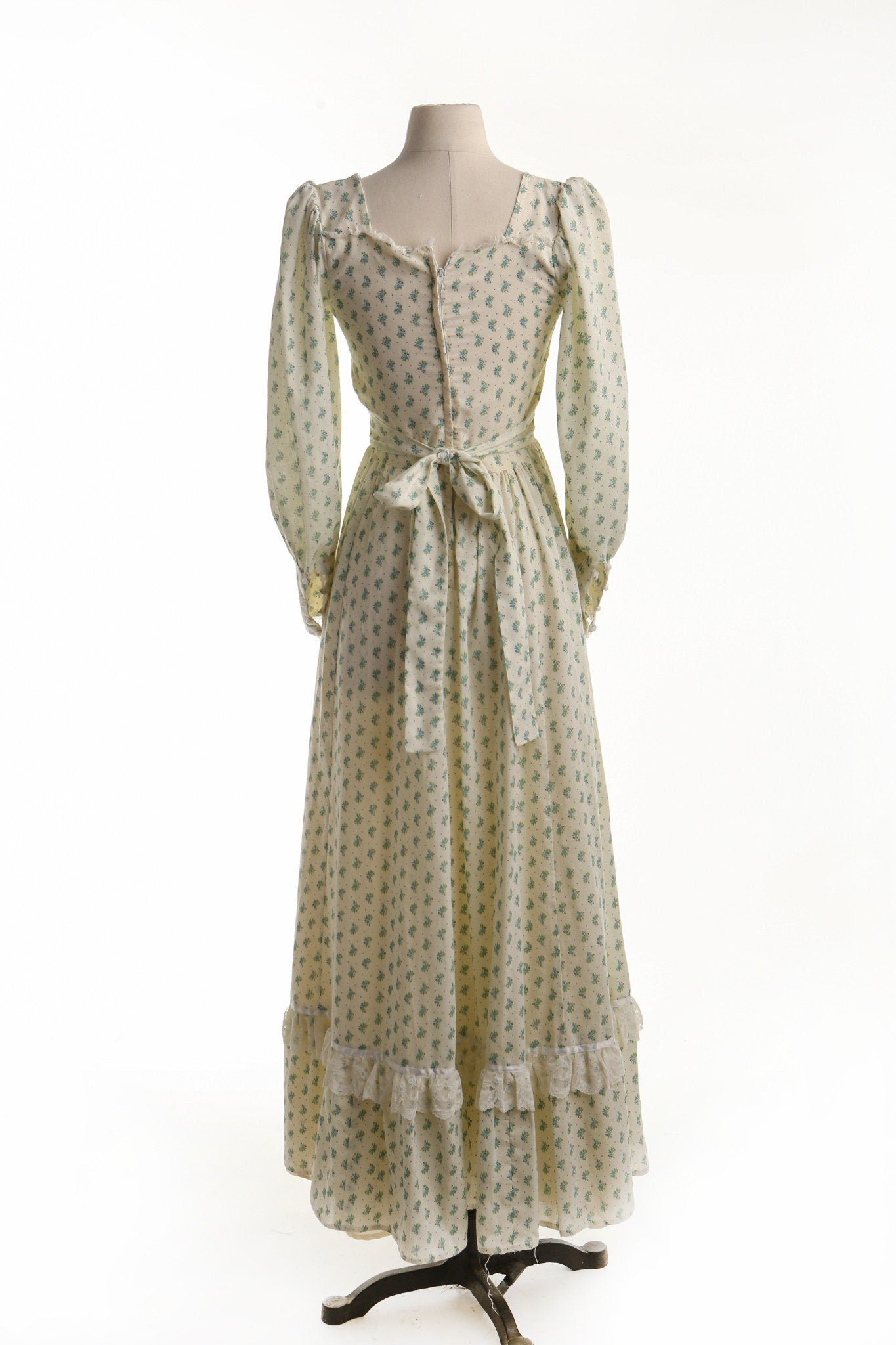 Vintage Women Floral Print Prairie Summer Maxi Dress - Era 70s - 80s