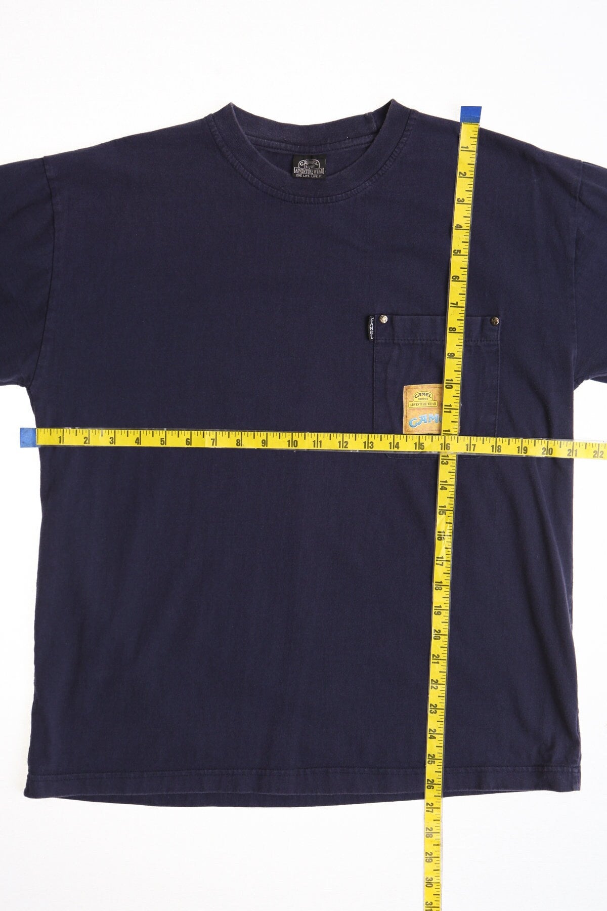 Camel vintage blue shirt adventure wear pocket front 90's