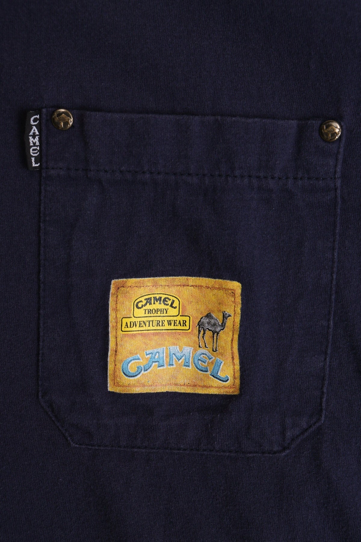Camel vintage blue shirt adventure wear pocket front 90's