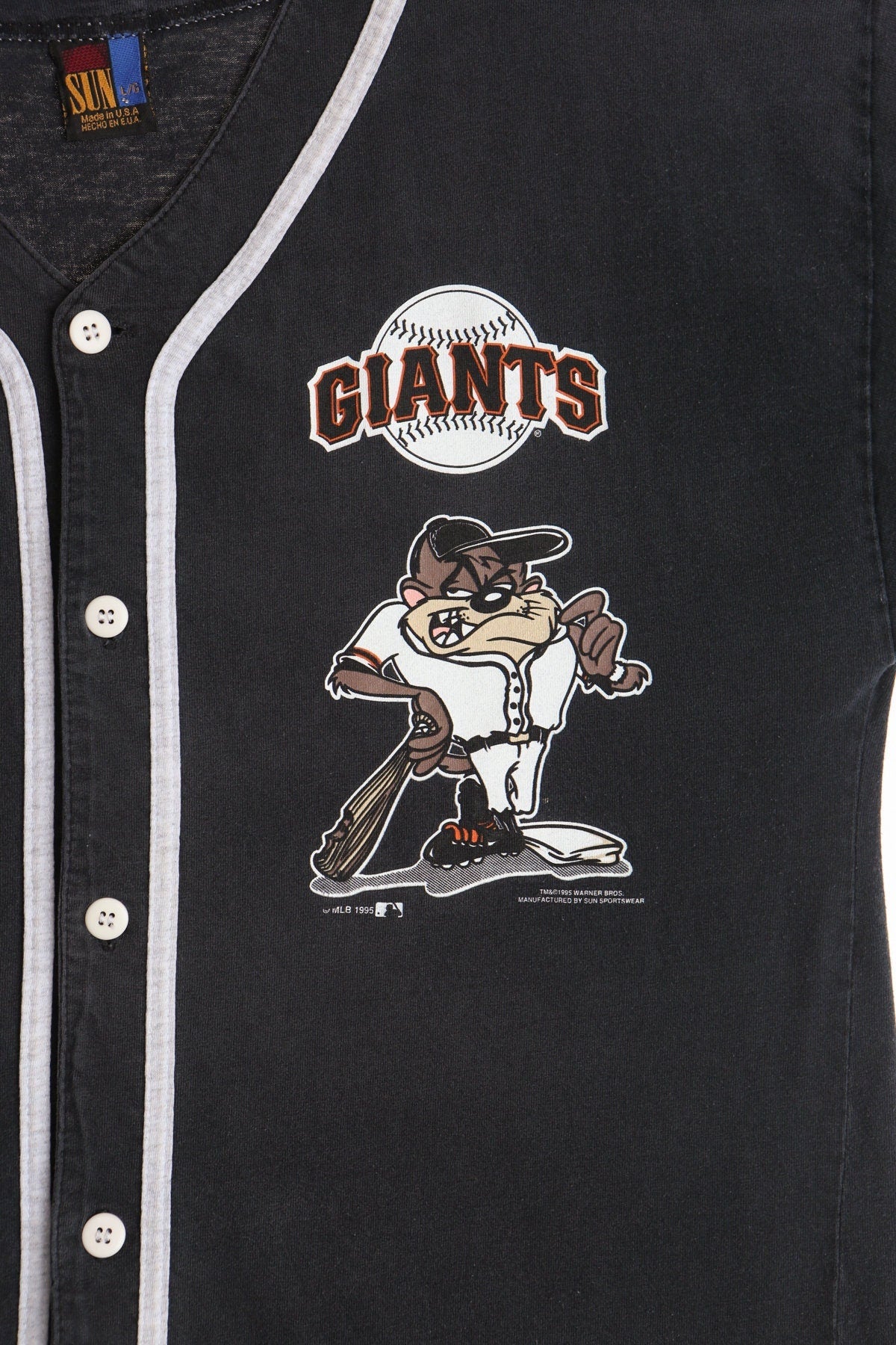 Looney tunes black baseball jersey san francisco giants taz devil 90's warner bros 1995