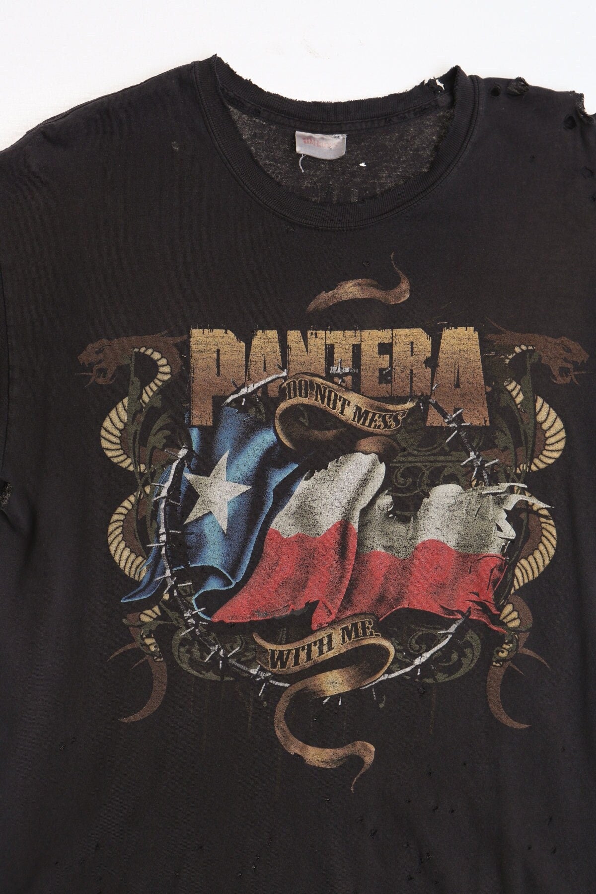 Vintage black pantera rock band shirt texas flag