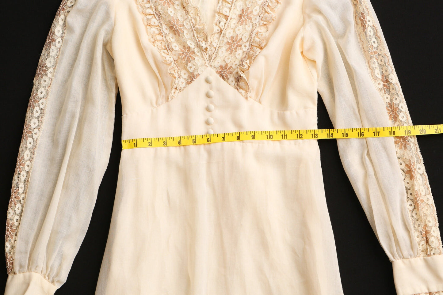 Vintage prairie 70's long beige lace dress western hippie victorian boho