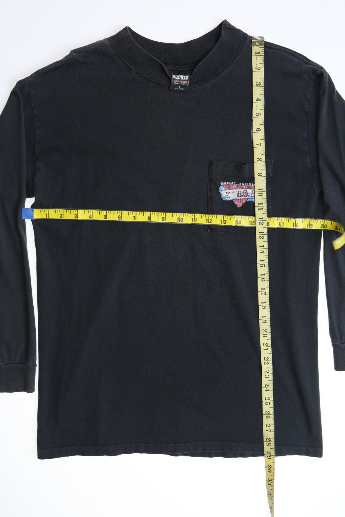 Vintage long sleeve harley davidson shirt black city heat biker made in usa motorcycle pocket l