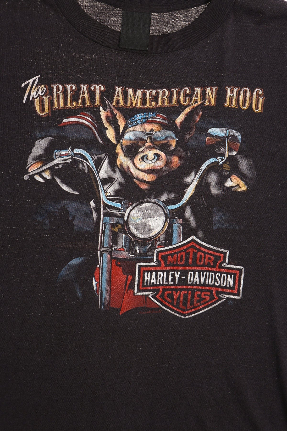 Vintage harley davidson t-shirt shirt black the great american hog biker 3d emblem label