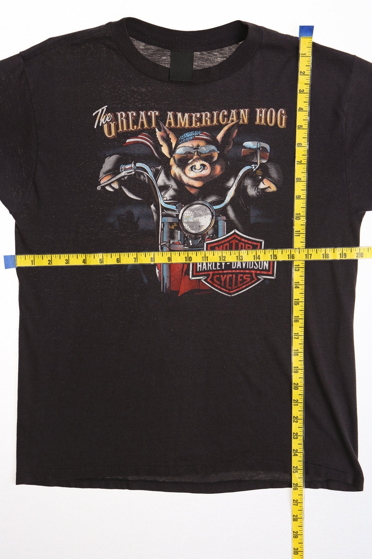 Vintage harley davidson t-shirt shirt black the great american hog biker 3d emblem label