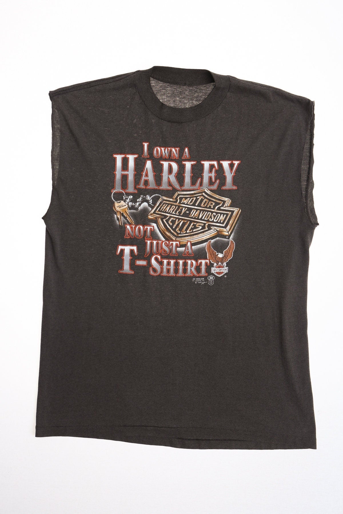 Vintage harley davidson shirt sleeveless t-shirt black 3d emblem 1988