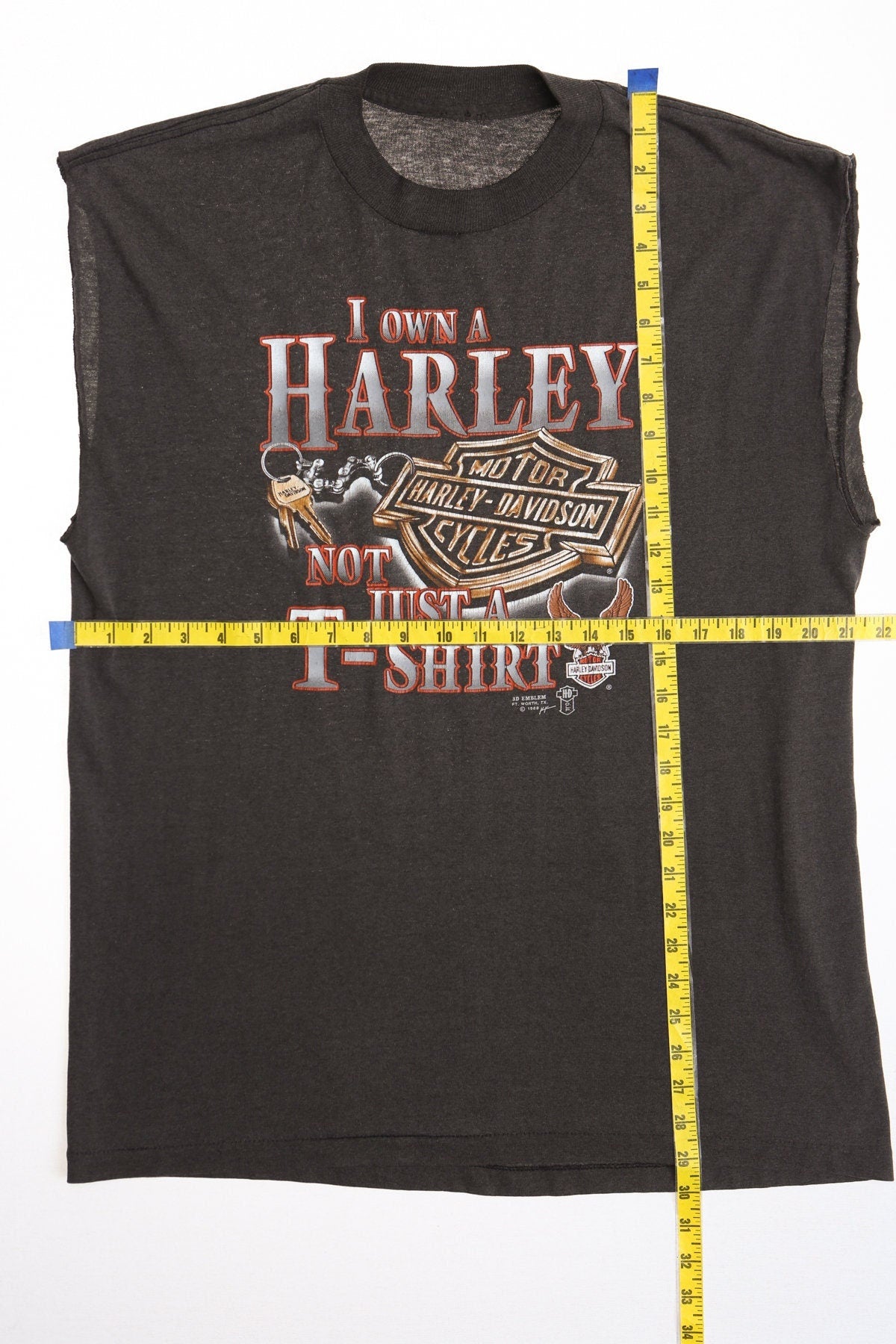 Vintage harley davidson shirt sleeveless t-shirt black 3d emblem 1988