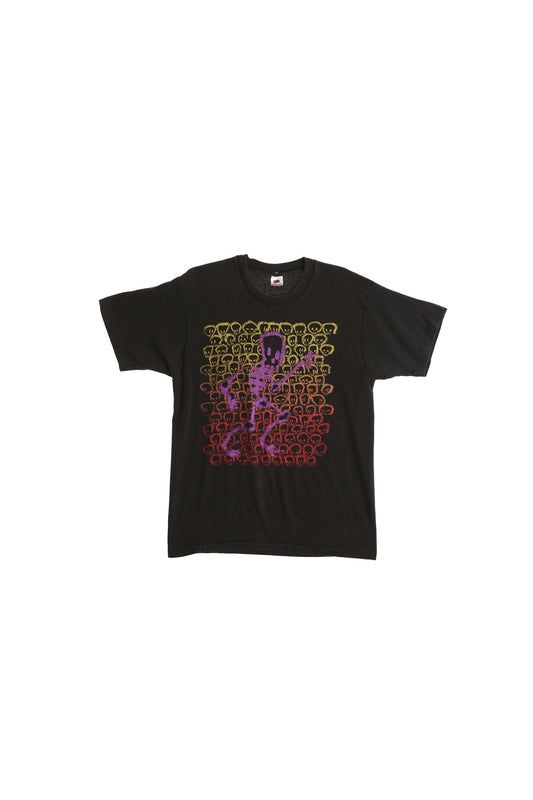 Vintage graphic 90's black t-shirt fruit of the loom l shirt purple skeleton skulls