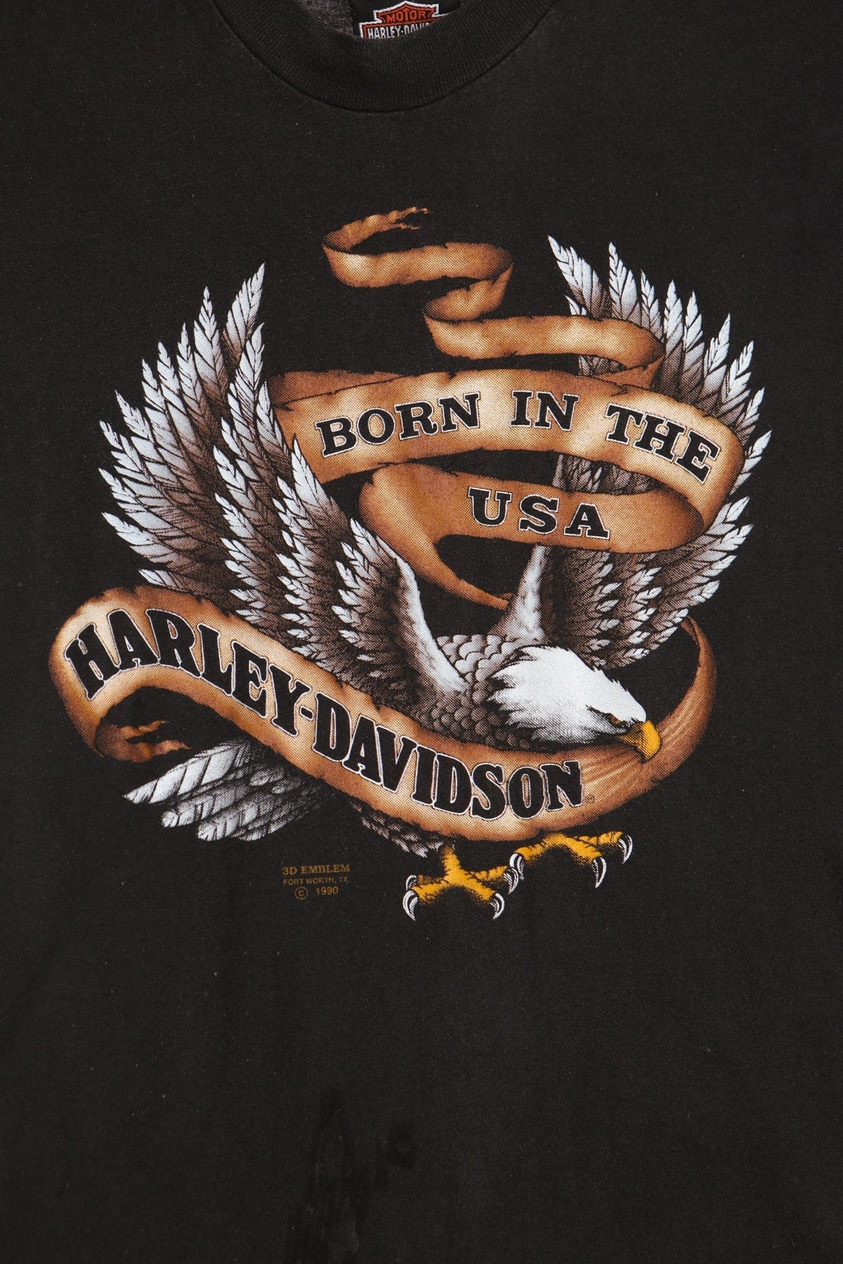 Vintage 3d harley davidson born in the usa black shirt t-shirt emblem back hills rally 50 sturgis