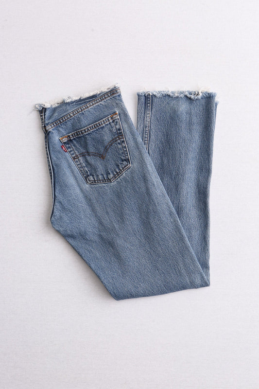 Vintage 501 levi's jeans cut off waist medium wash women high waist hand painted flowers high water cut off legs