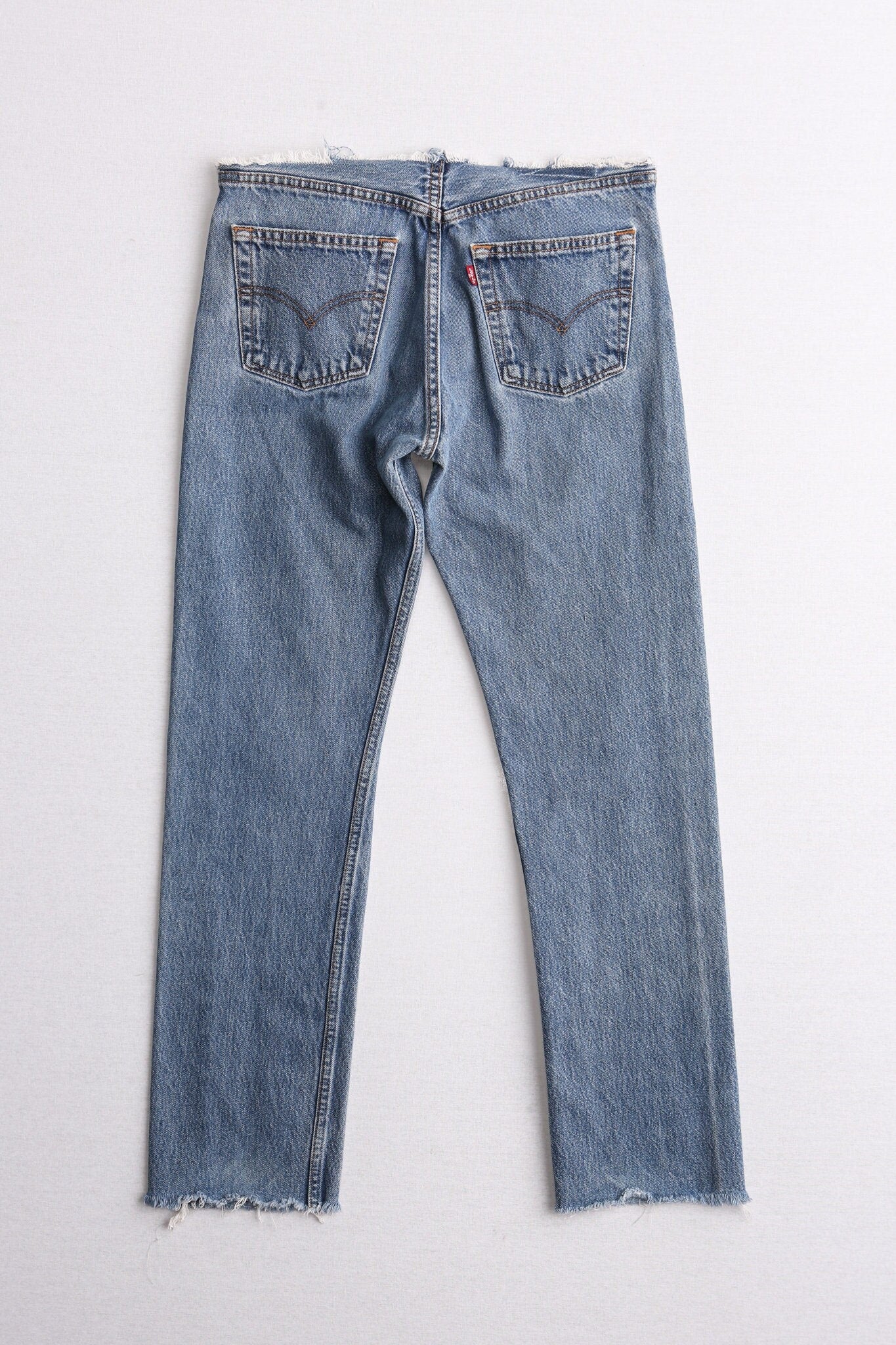 Vintage 501 levi's jeans cut off waist medium wash women high waist hand painted flowers high water cut off legs