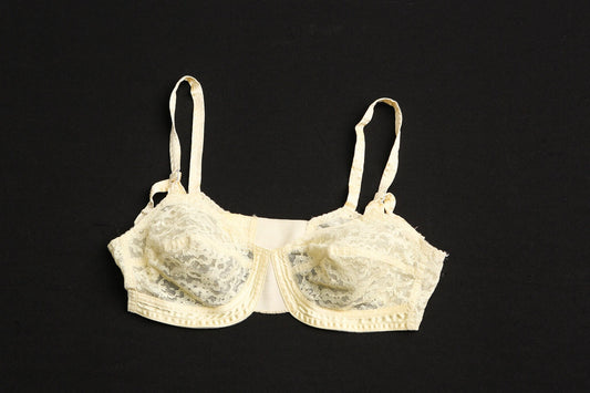 Vintage bralette lace off white yellow women 70's 50's lingeries bra