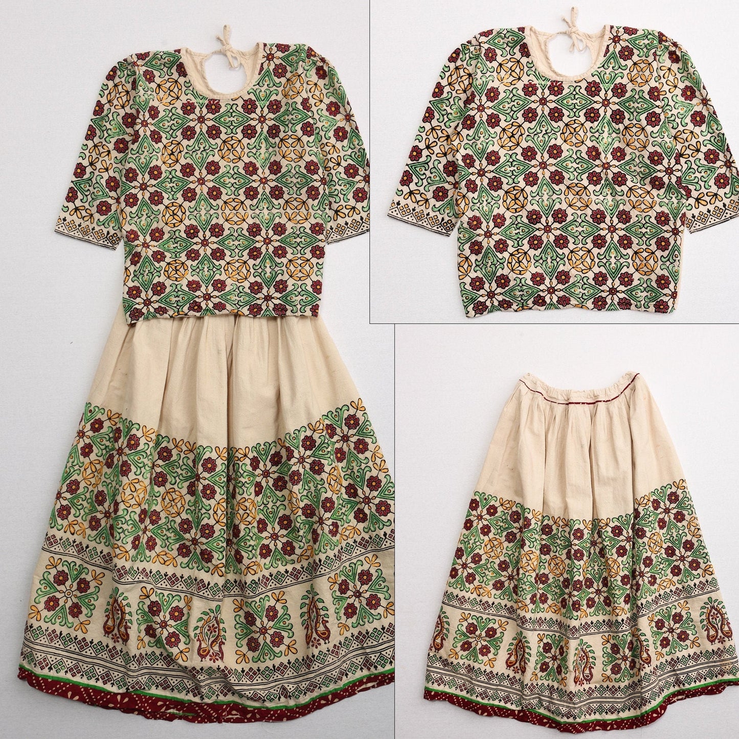 Women ethnic suit skirt blouse block print boho floral hippie